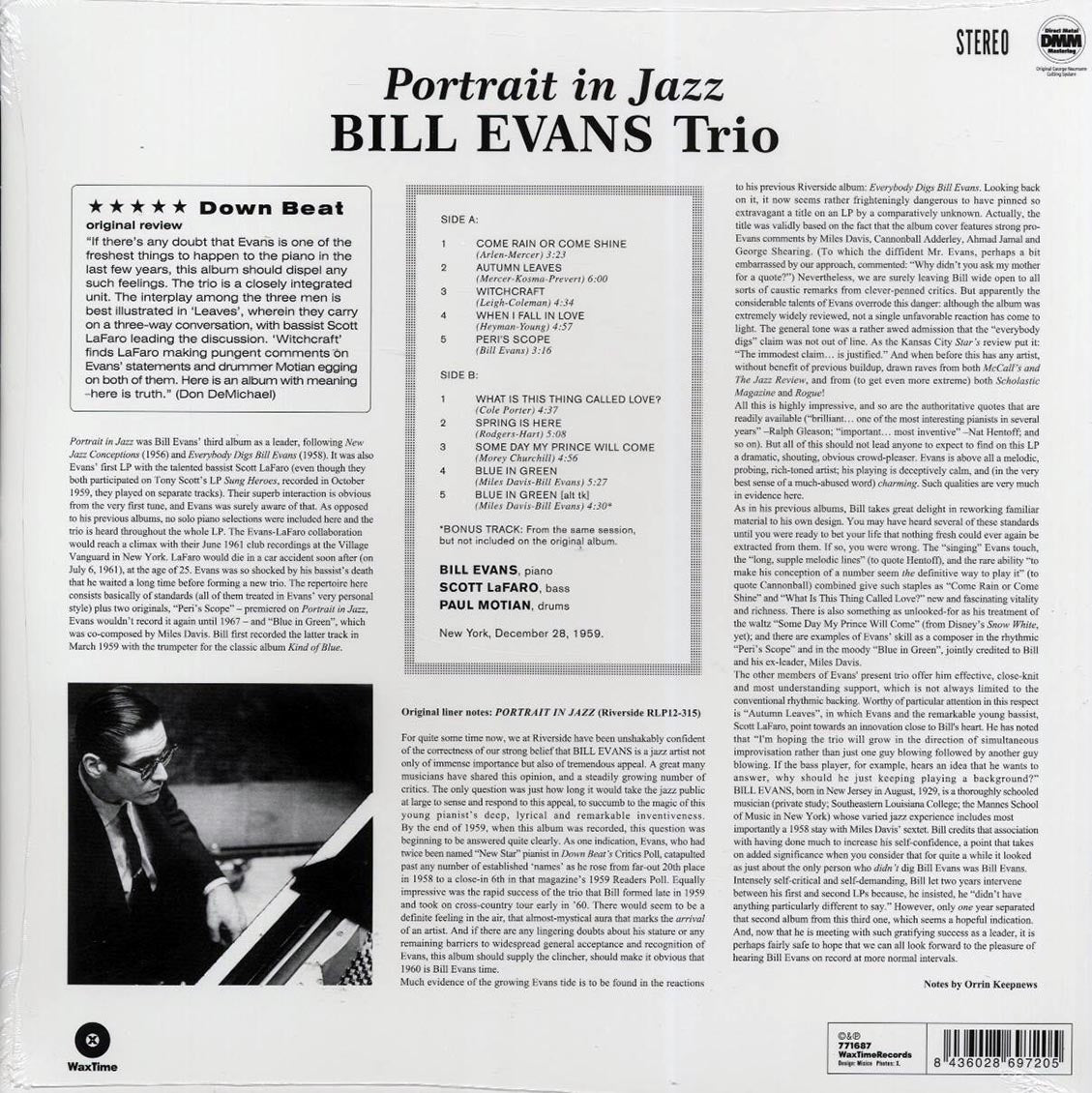 Bill Evans Trio - Portrait In Jazz (ltd. ed.) (180g) (remastered) Vinyl Record