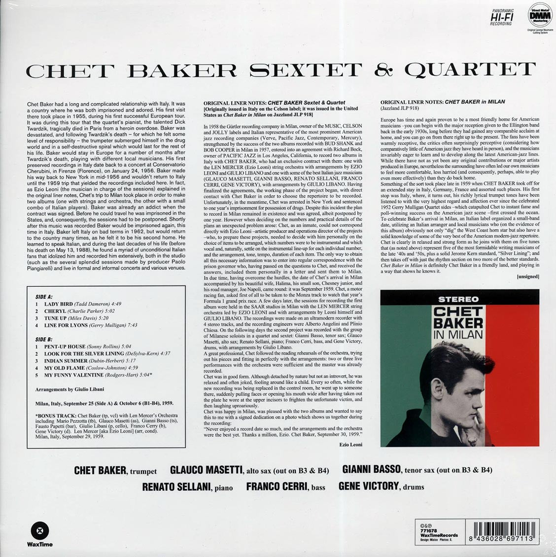 Chet Baker - Sextet & Quartet: Chet Baker In Milan (+bonus track) (180g) Vinyl Record