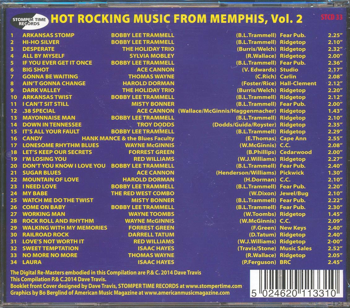 Various - Hot Rocking Music From Memphis Volume 2: The Santo Recording Company Story (34 tracks) Music CD
