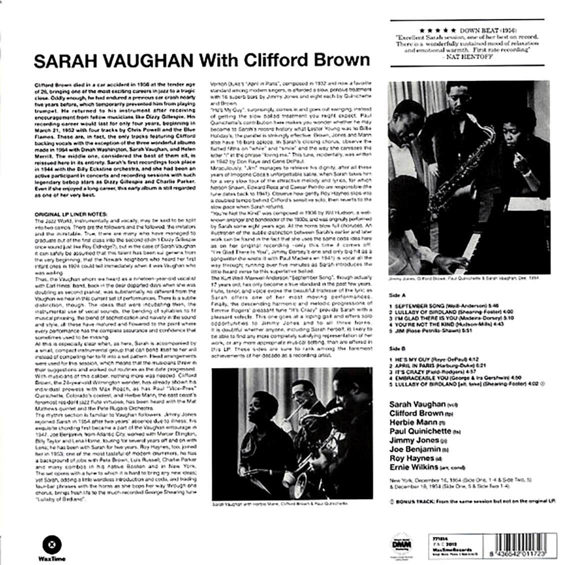 Sarah Vaughan - Sarah Vaughan With Clifford Brown (+bonus track) (ltd. ed.) (180g) Vinyl Record