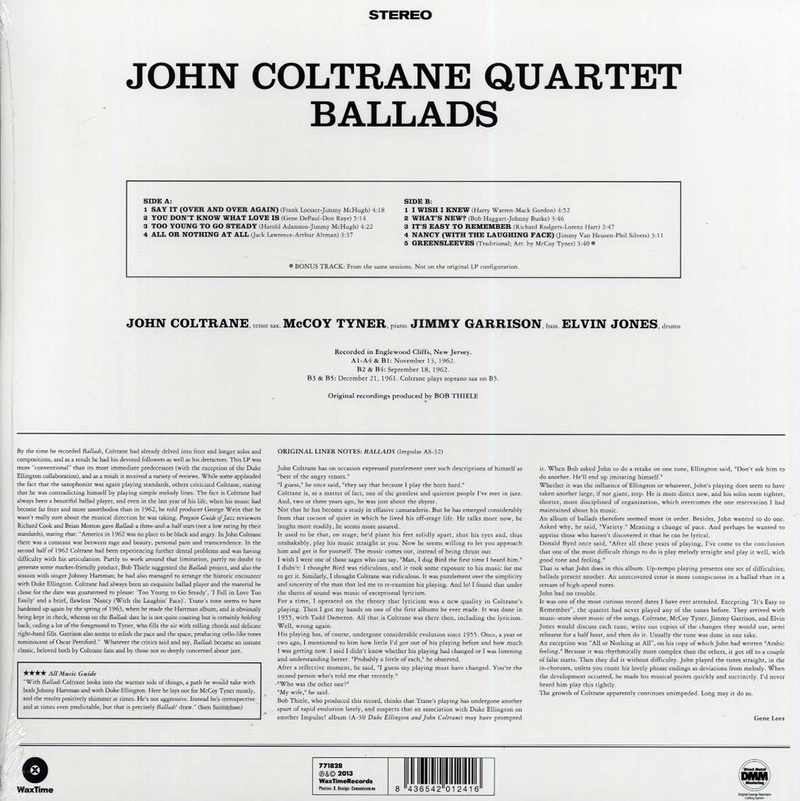 John Coltrane Quartet - Ballads (+bonus track) (ltd. ed.) (180g) (remastered) Vinyl Record
