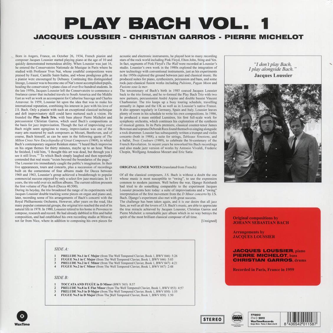 Jacques Loussier - Play Bach No. 1 (ltd. ed.) (180g) (remastered) Vinyl Record