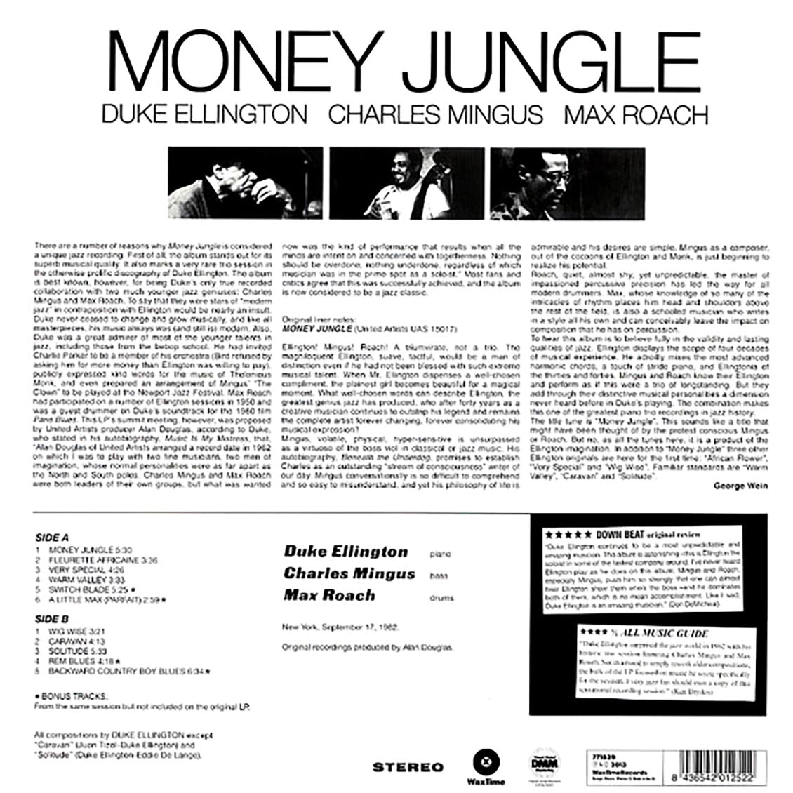 Duke Ellington, Charles Mingus, Max Roach - Money Jungle (+3 bonus tracks) (ltd. ed.) (180g) Vinyl Record