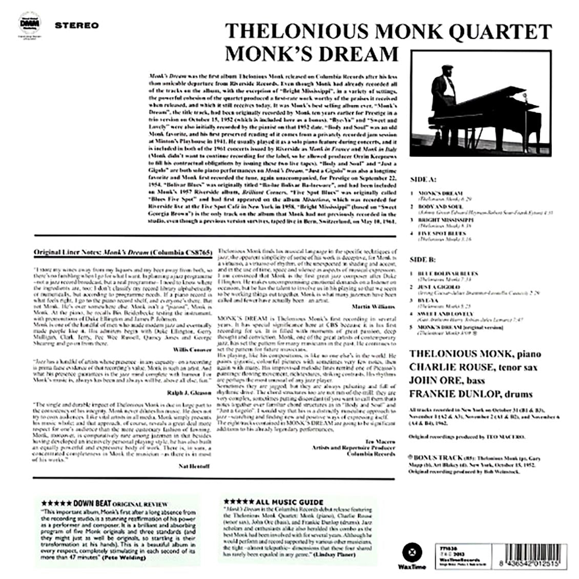 Thelonious Monk Quartet - Monk's Dream (+bonus track) (ltd. ed.) (180g) Vinyl Record