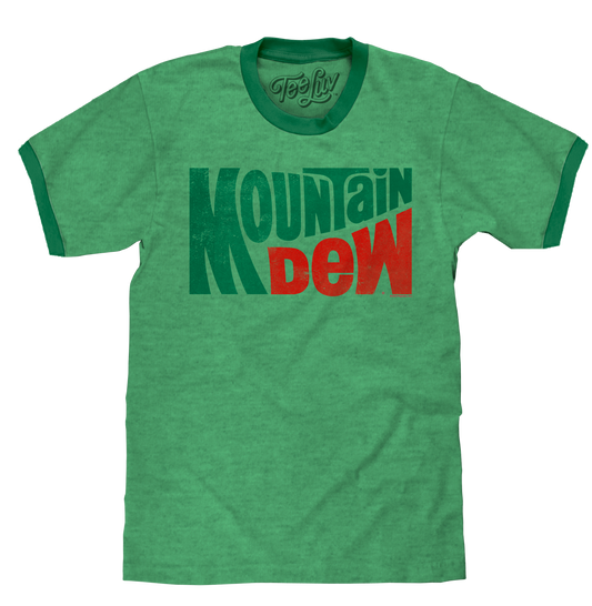 Vintage Mt Dew Ringer Mens T Shirt Officially Licensed Green