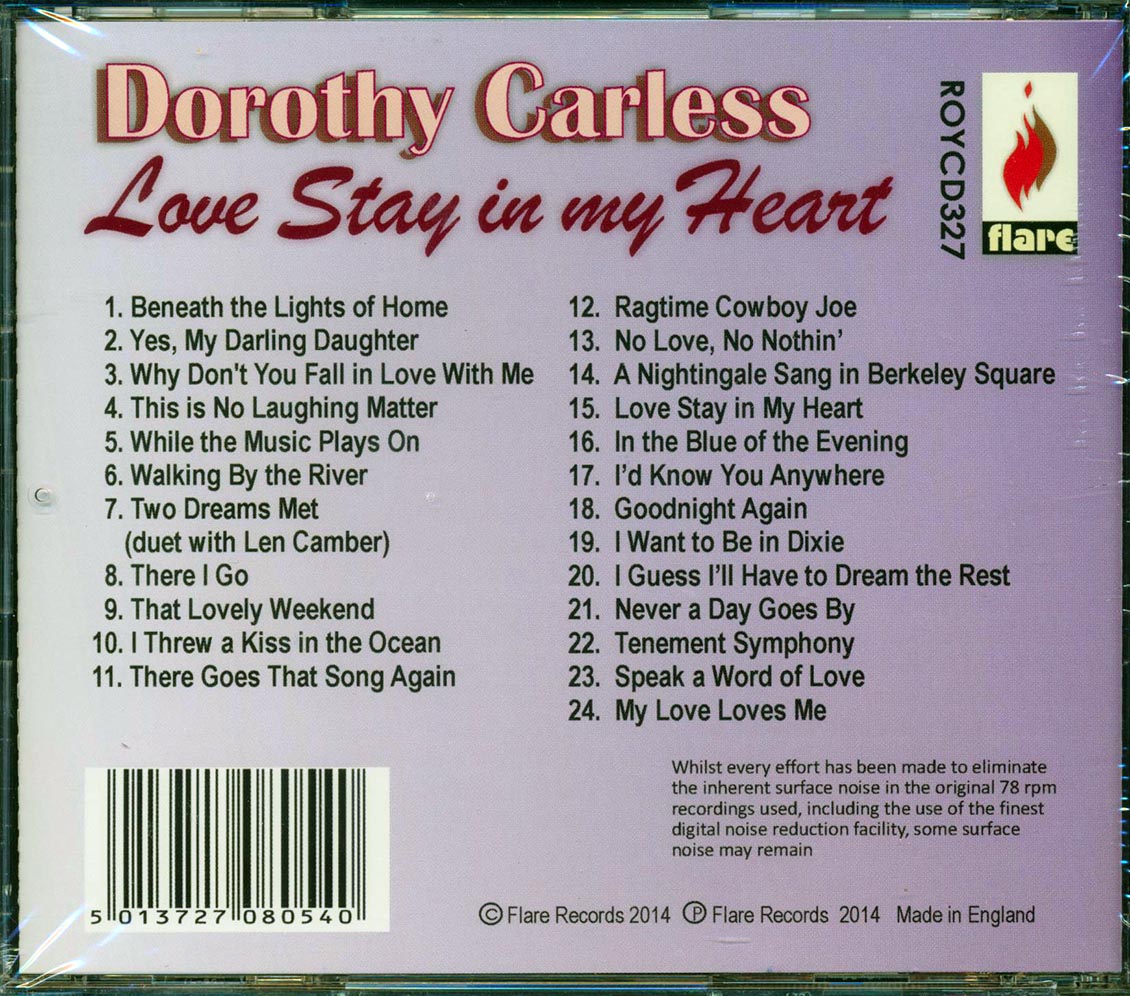 Dorothy Carless - Love, Stay In My Heart (24 tracks) Music CD
