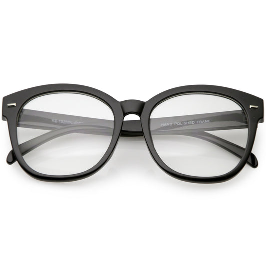 Oversize Round Indie Horned Rim Clear Lens Glasses C612
