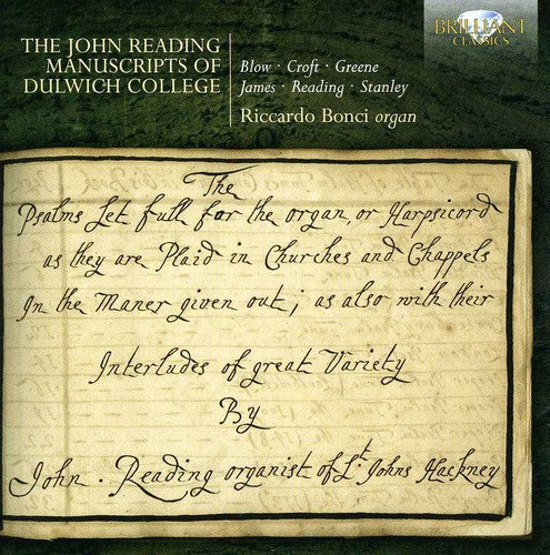 the album cover for Riccardo Bonci - John Reading Manuscripts of Dulwich College