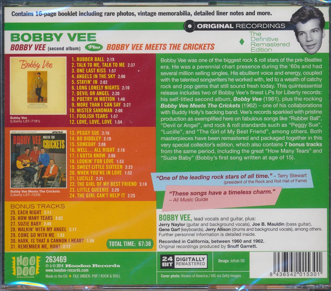 Bobby Vee - Bobby Vee + Bobby Vee Meets The Crickets Music CD