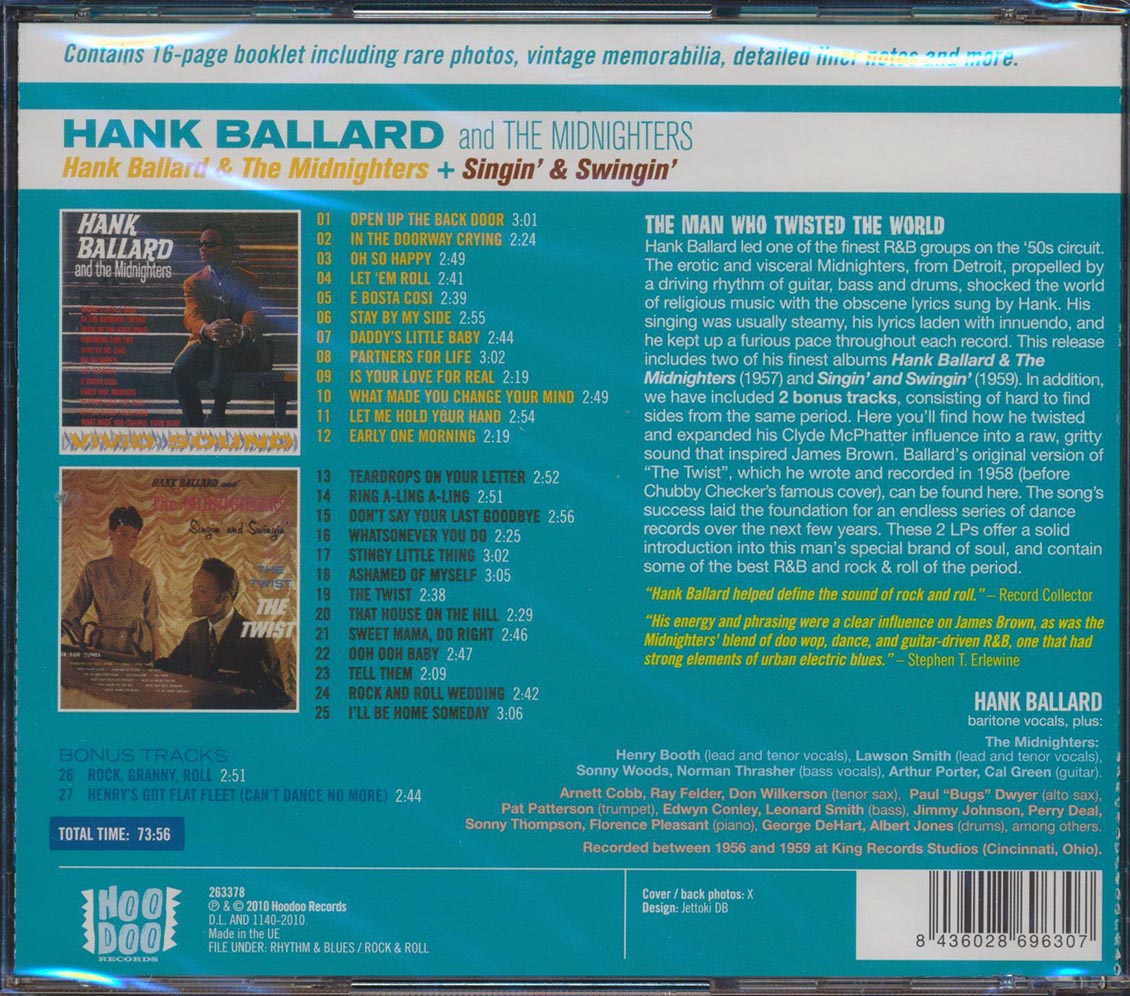 Hank Ballard & The Midnighters - The Midnighters + Singin' & Swingin' Music CD