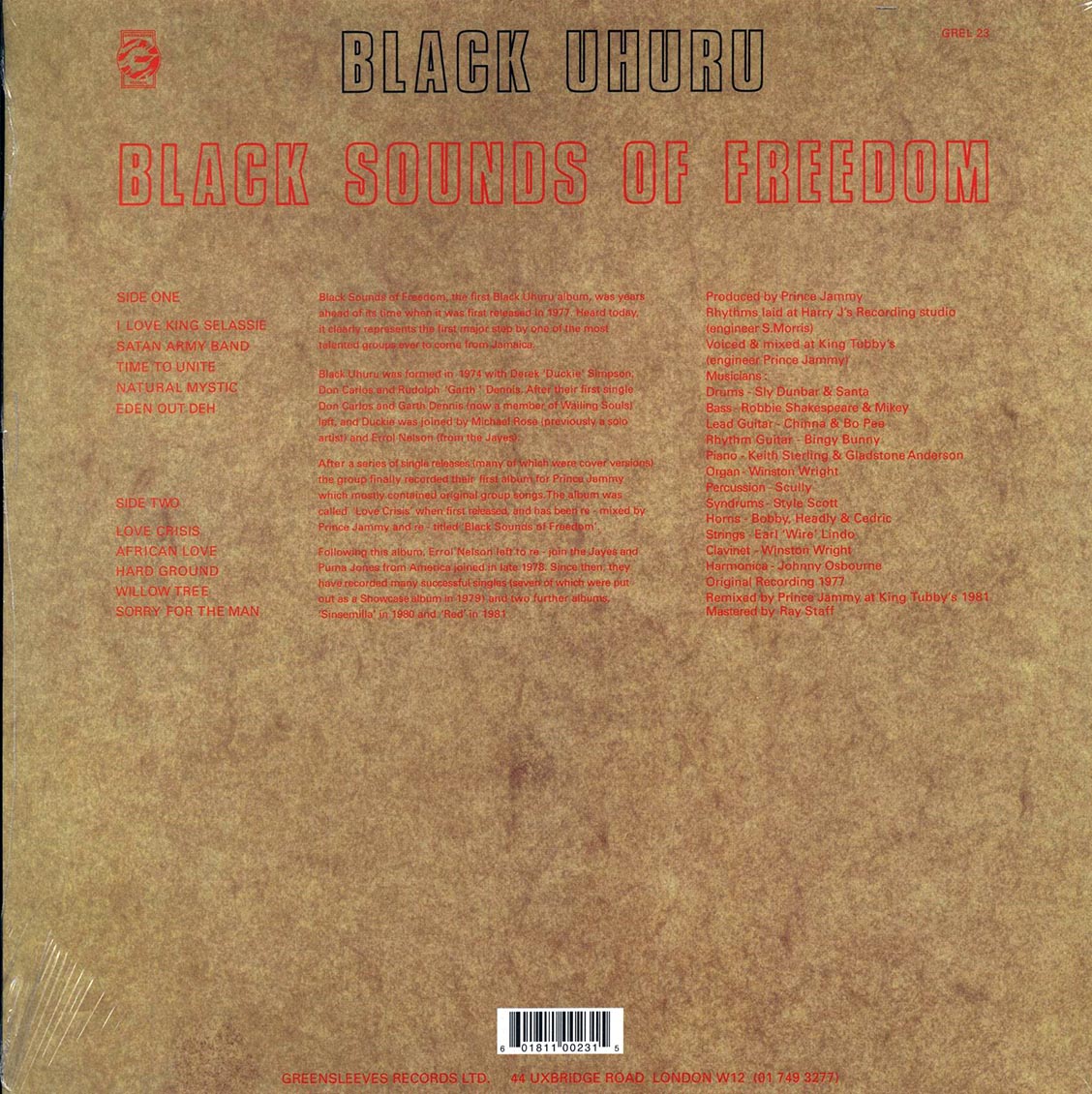 Black Uhuru - Black Sounds Of Freedom Vinyl Record