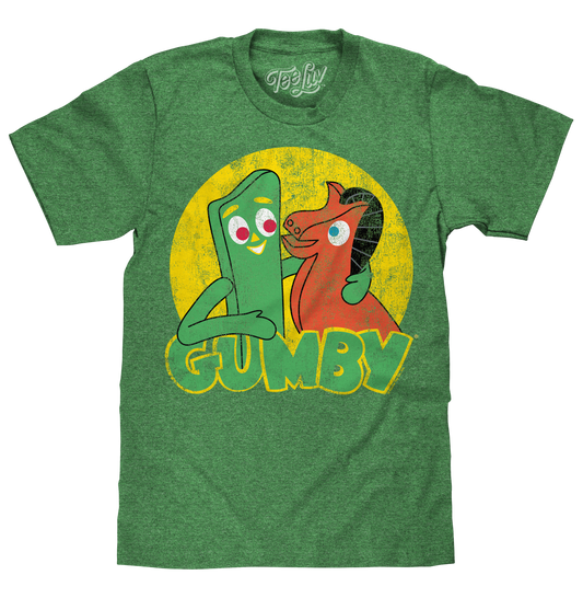 Gumby and Pokey Mens T Shirt Officially Licensed Green