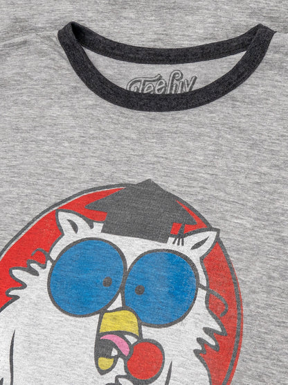 Mr. Owl How Many Licks? Ringer Mens T Shirt Officially Licensed Gray and Black