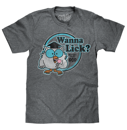 Tootsie Roll Pop Mr. Owl Wanna Lick? Mens T Shirt Officially Licensed Gray