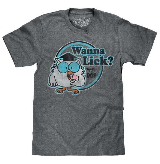 Tootsie Roll Pop Mr. Owl Wanna Lick? Mens T Shirt Officially Licensed Gray