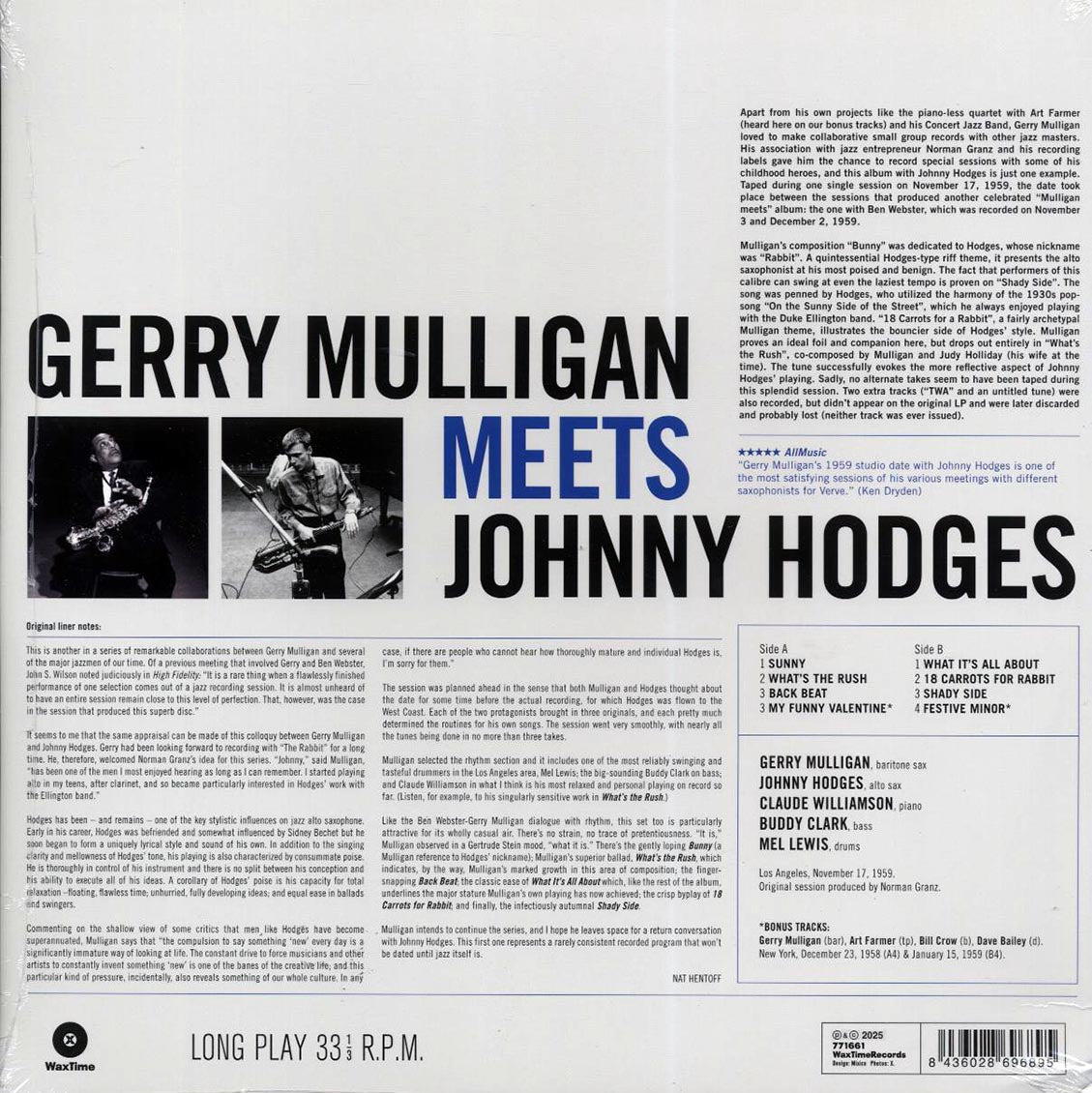 Gerry Mulligan, Johnny Hodges - Gerry Mulligan Meets Johnny Hodges (+2 bonus tracks) (ltd. ed.) (180g) (remastered) Vinyl Record