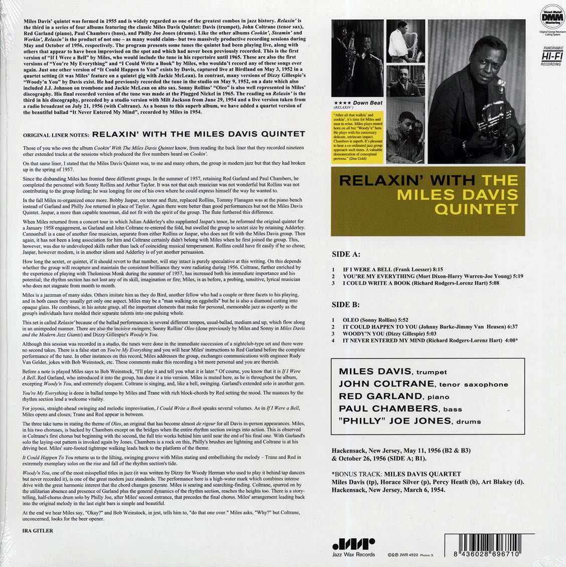 Miles Davis Quintet - Relaxin' With Miles Davis Quintet (+bonus track) (ltd. ed.) (180g) (remastered) Vinyl Record