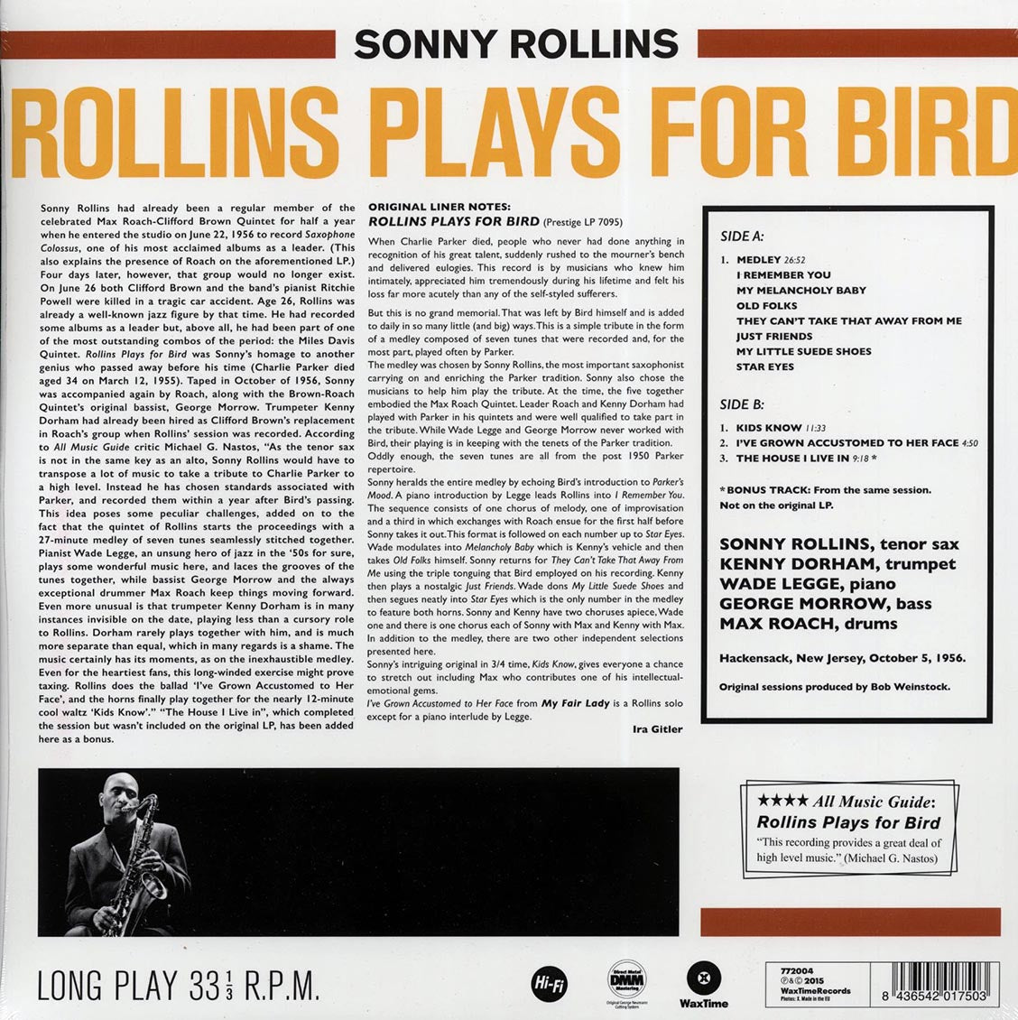 Sonny Rollins - Rollins Plays For Bird (incl. mp3) (180g) Vinyl Record