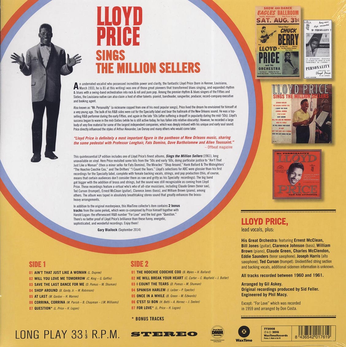 Lloyd Price - Sings The Million Sellers (+bonus track) (ltd. ed.) (180g) Vinyl Record