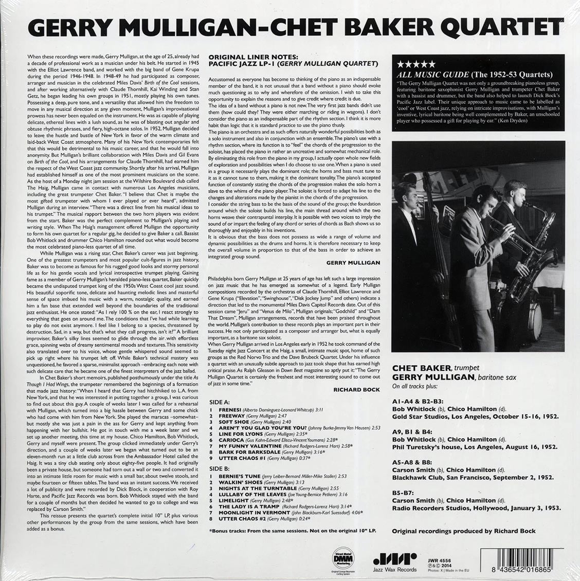 Gerry Mulligan & Chet Baker Quartet - Gerry Mulligan, Chet Baker Quartet (+9 bonus tracks) (ltd. ed.) (180g) (remastered) Vinyl Record