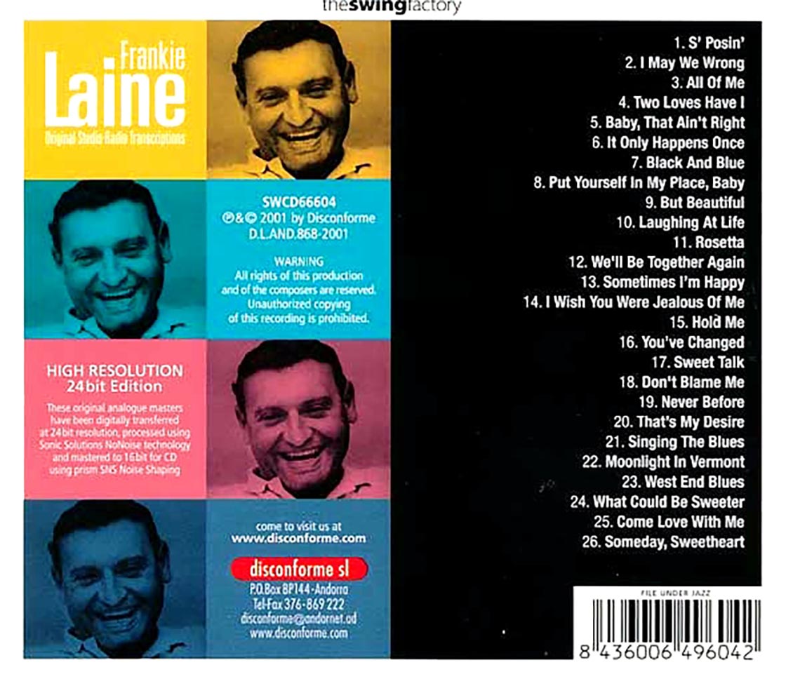 Frankie Laine - Original Studio Radio Transcriptions Music CD