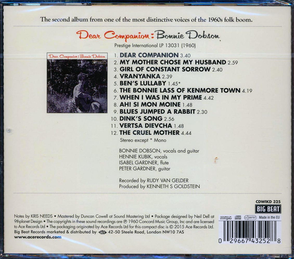 Bonnie Dobson - Dear Companion Music CD