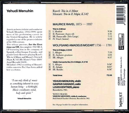 Yehudi Menuhin - Trio In A Minor + Trio In E Major, K. 542 (ltd. ed.) (incl. large booklet) (remastered) Music CD