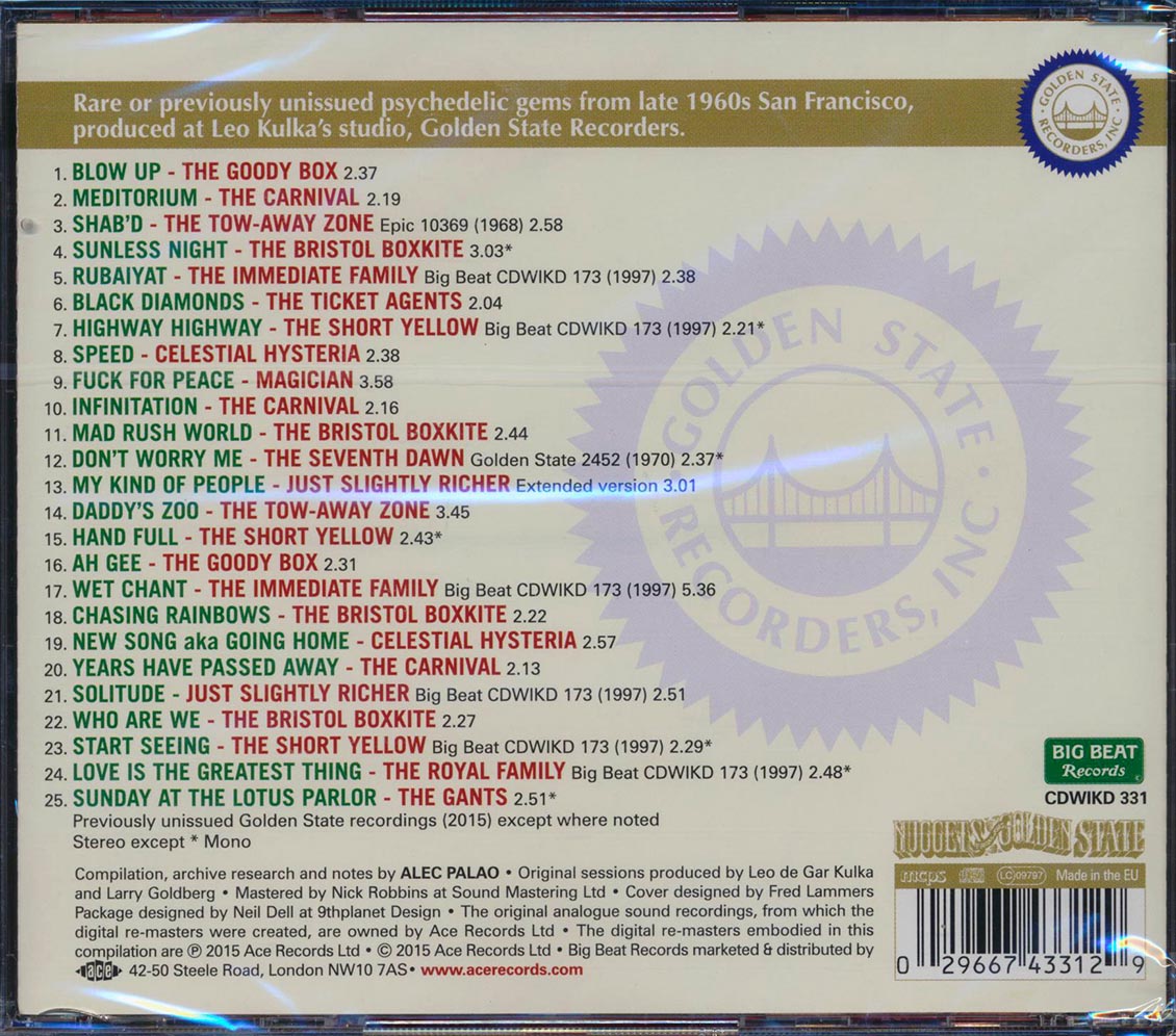 Various - Golden State Psychedelia (25 tracks) Music CD