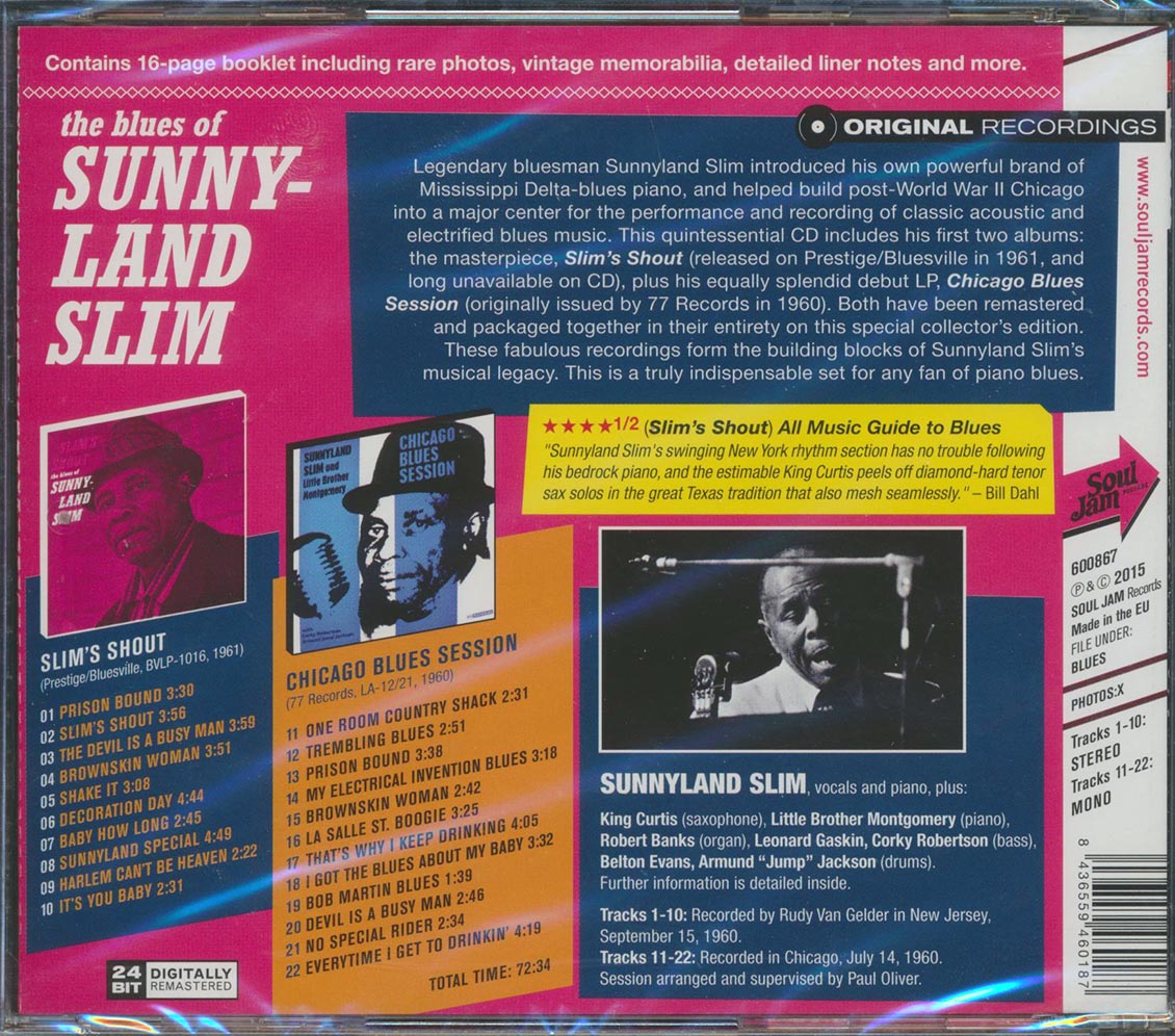 Sunnyland Slim - Slim's Shout + Chicago Blues Session (22 tracks) (incl. large booklet) (remastered) Music CD