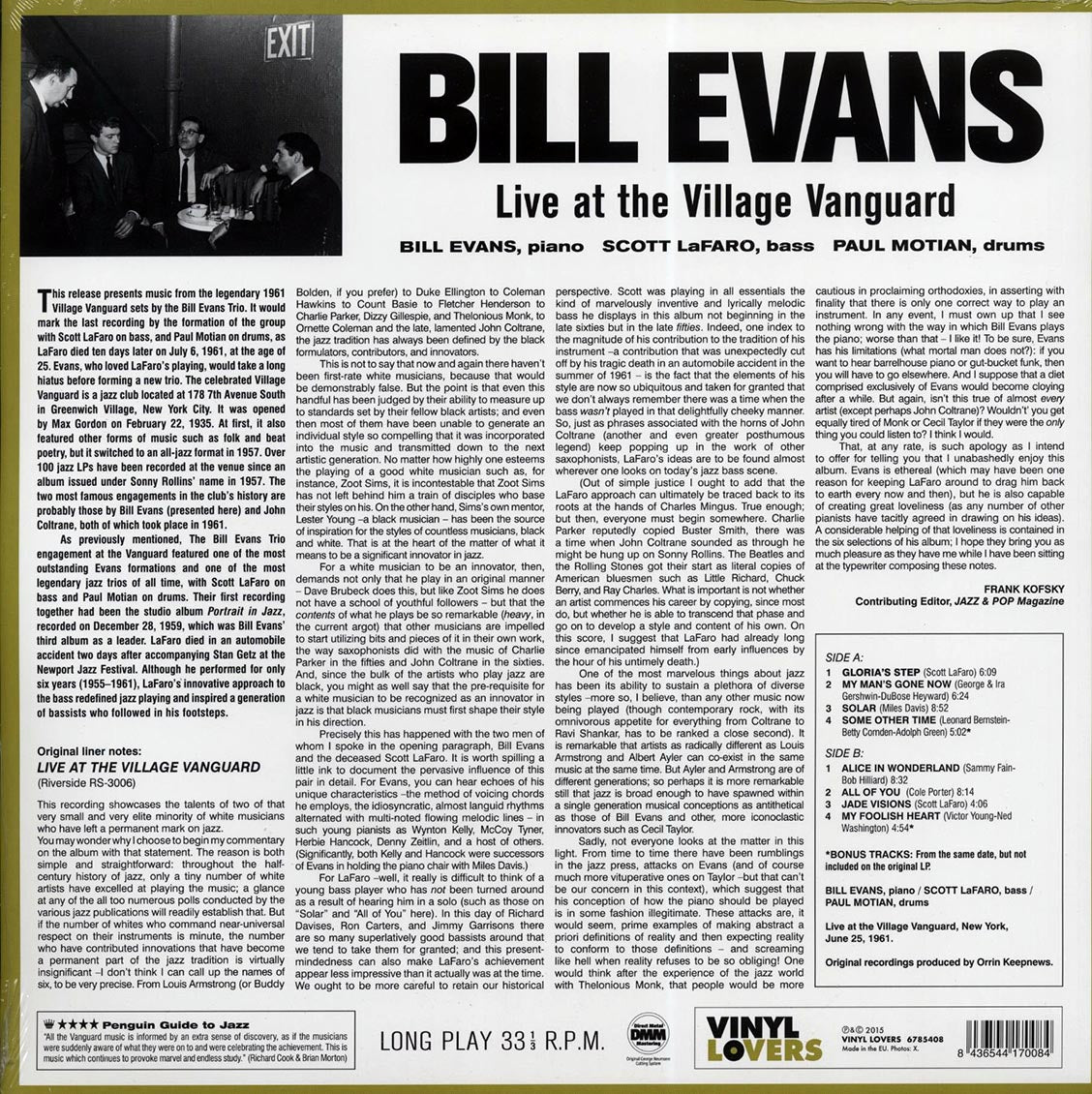 Bill Evans - Live At The Village Vanguard (ltd. ed.) (180g) (remastered) Vinyl Record