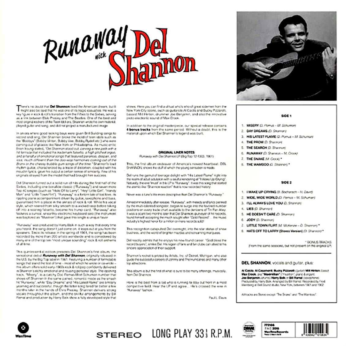 Del Shannon - Runaway With Del Shannon (+4 bonus tracks) (ltd. ed.) (180g) Vinyl Record