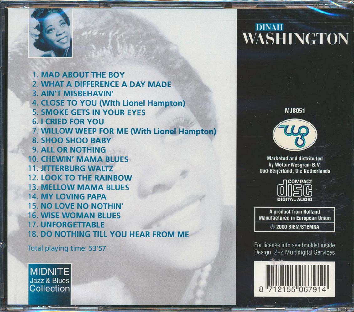 Dinah Washington - Mad About The Boy Music CD