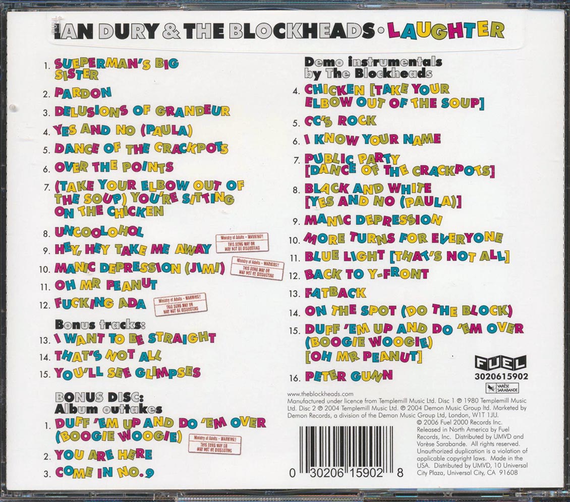 Ian Dury & The Blockheads Laughter 31 tracks 2xCD remastered Music CD
