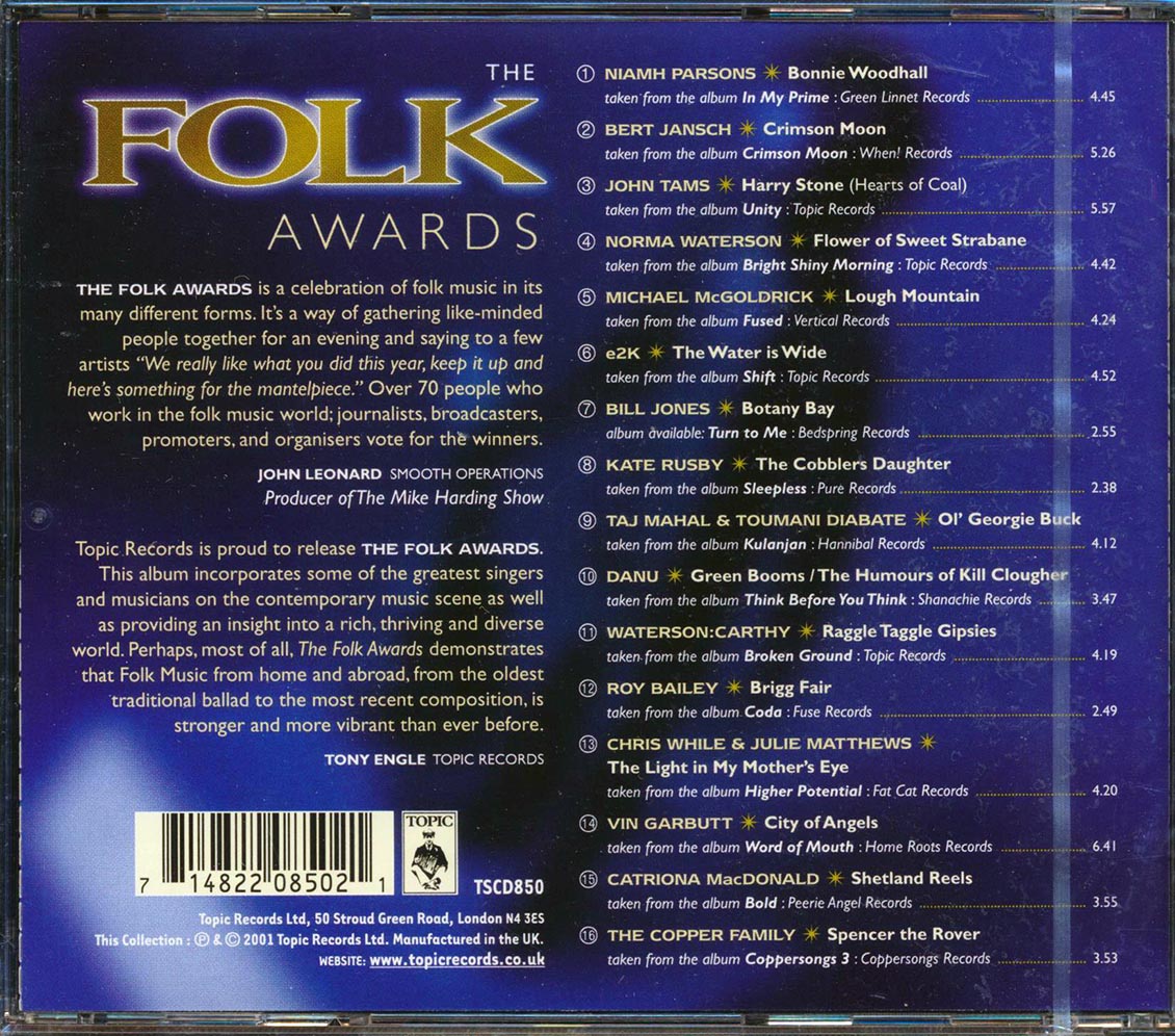 Bert Jansch, Taj Mahal, John Tams, Niamh Parsons, Etc. - The Folk Awards Music CD