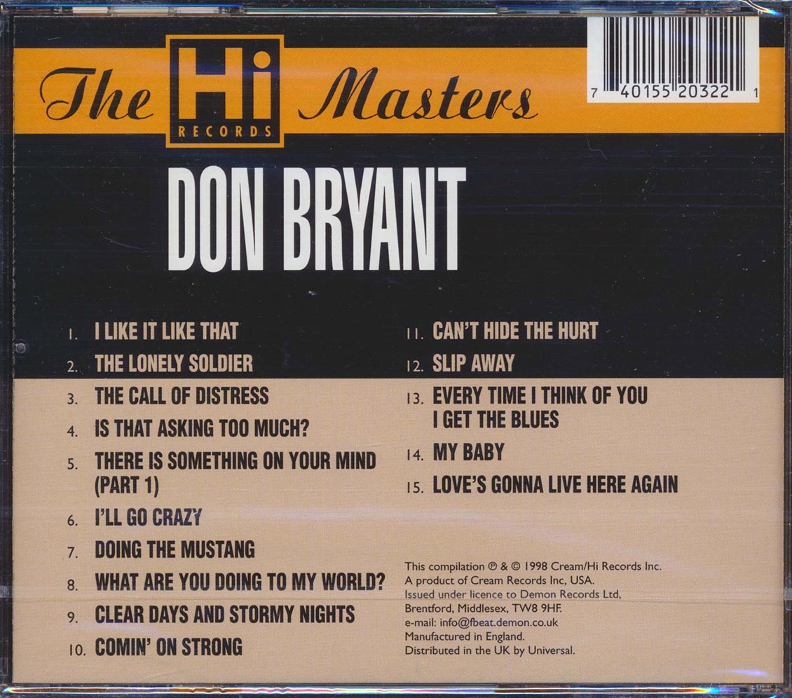 Don Bryant - The Hi Records Masters Music CD