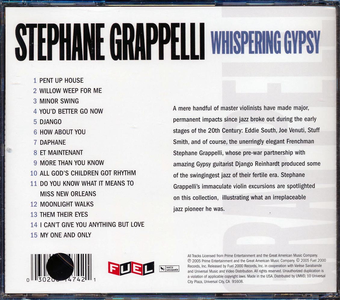Stephane Grappelli - Whispering Gypsy (marked/ltd stock) Music CD