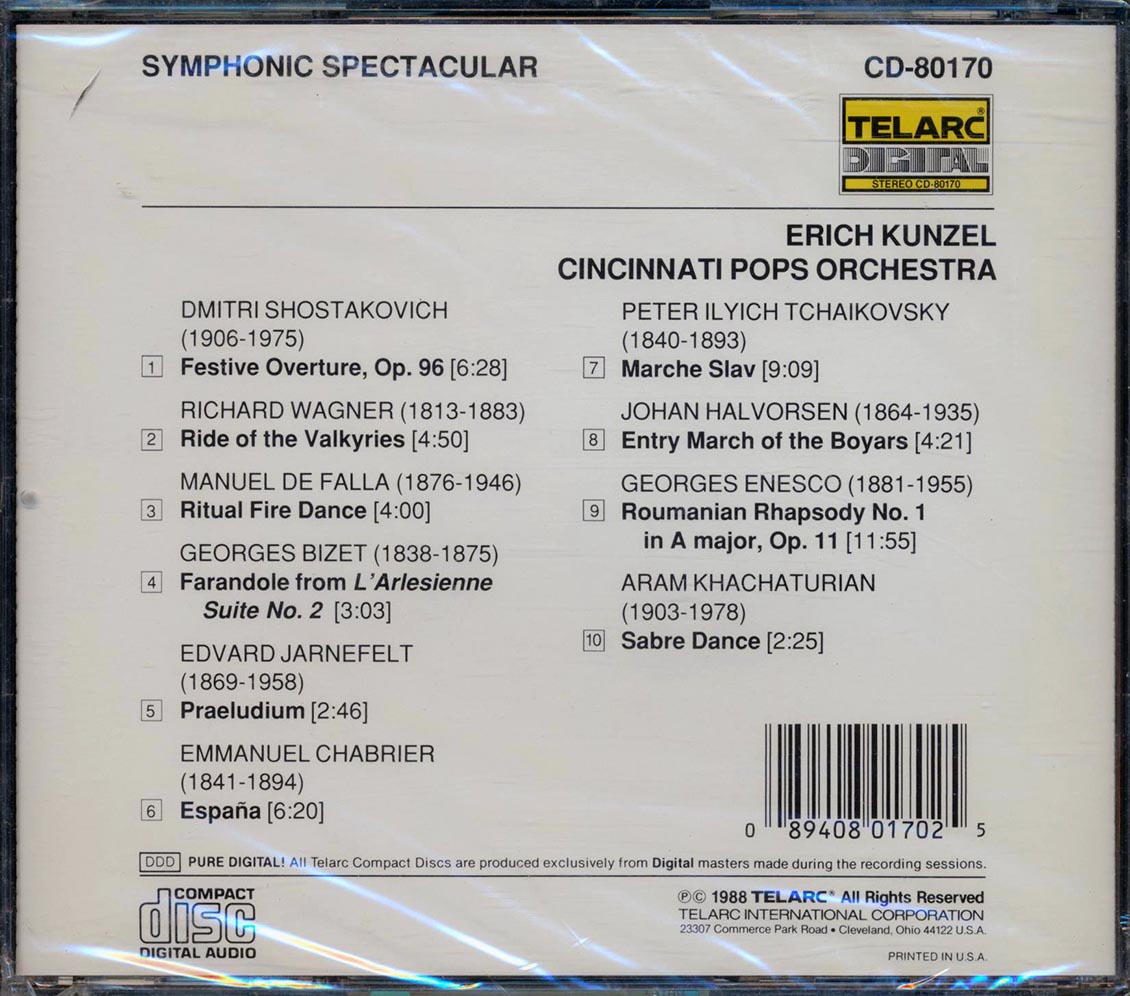 Eric Kunzel - Symphonic Spectacular: Cincinnati Pops Orchestra Music CD