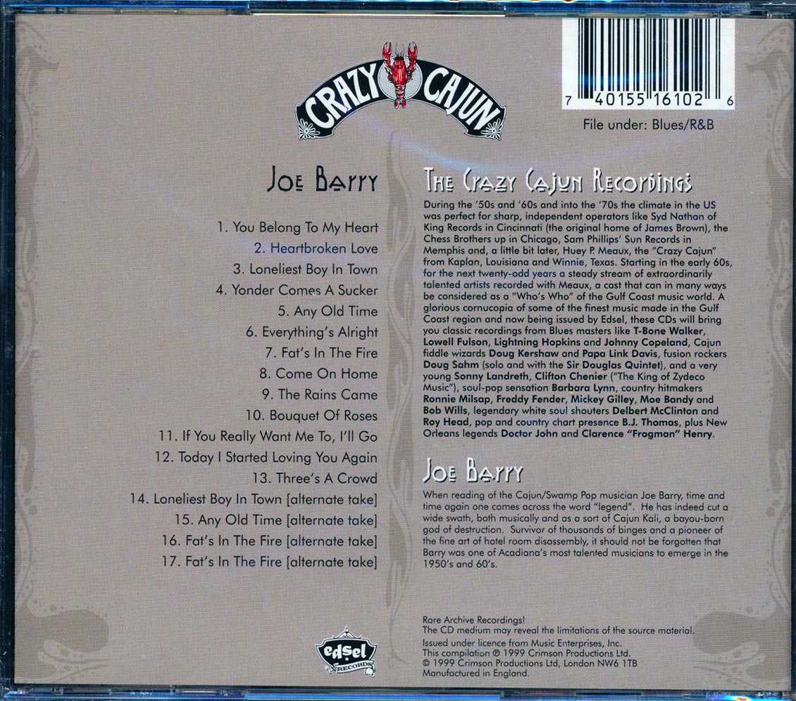 Joe Barry - The Lonliest Boy In Town: Swamp-Pop Blues, R&B: The Crazy Cajun Recordings, Volume 1 Music CD