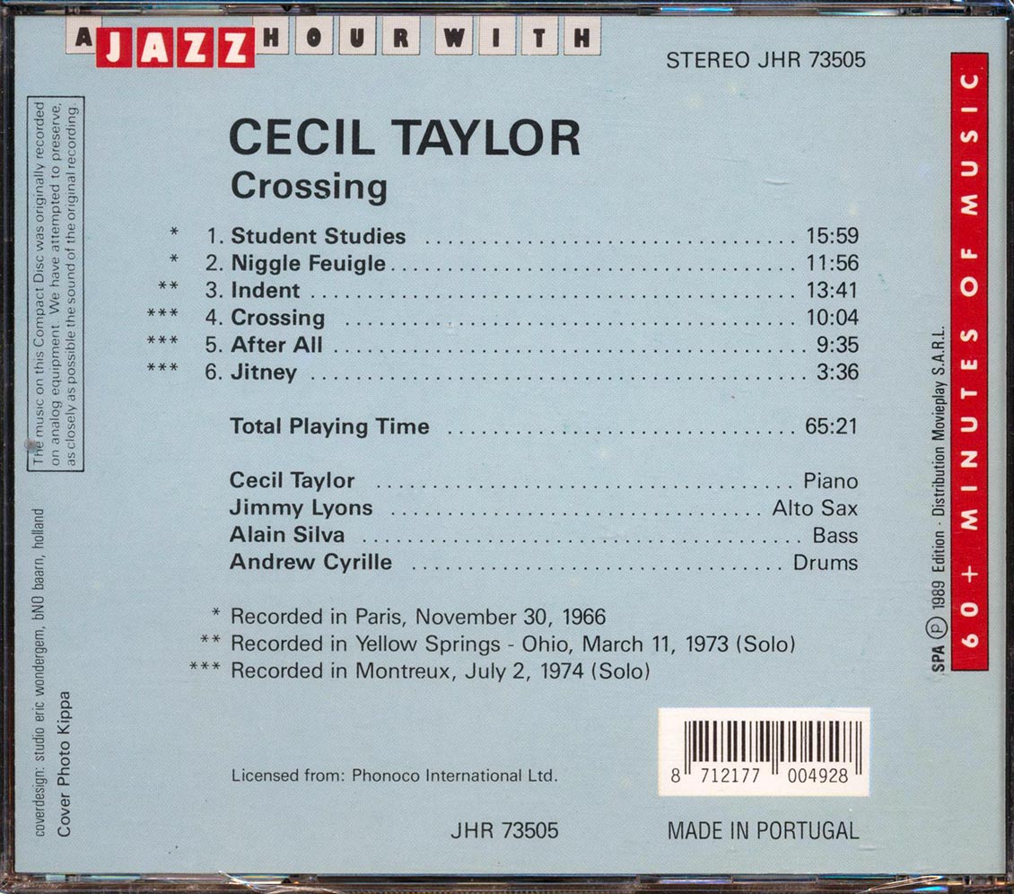 Cecil Taylor - Crossing: A Jazz Hour With Cecil Taylor Music CD
