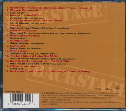 Roy Acuff, Hank Snow, Boxcar Willie, Etc. - Bill Anderson Hosts Backstage At The Grand Ole Opry Music CD