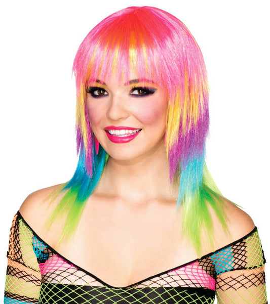 Club Candy: Candi Striped Medium Length Multi Colored Layered Wig with Bangs