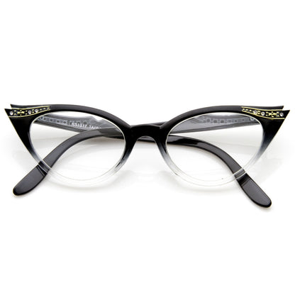 Vintage 1950s Fashion Clear Lens Glasses Rhinestones 8434