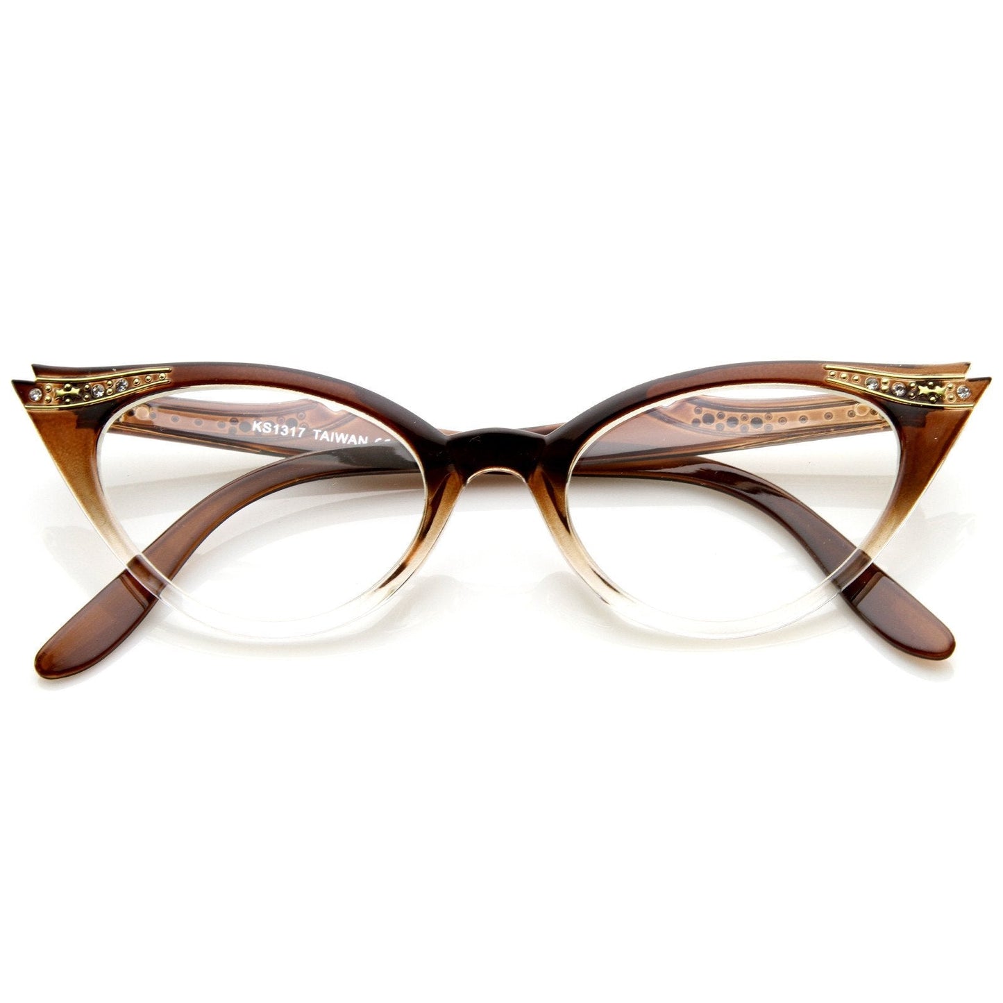 Vintage 1950s Fashion Clear Lens Glasses Rhinestones 8434