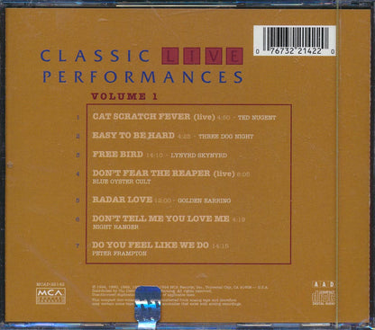 Peter Frampton, Blue Oyster Cult, Three Dog Night, Lynyrd Skynyrd, Etc. - Classic Live Performances Volume 1 Music CD