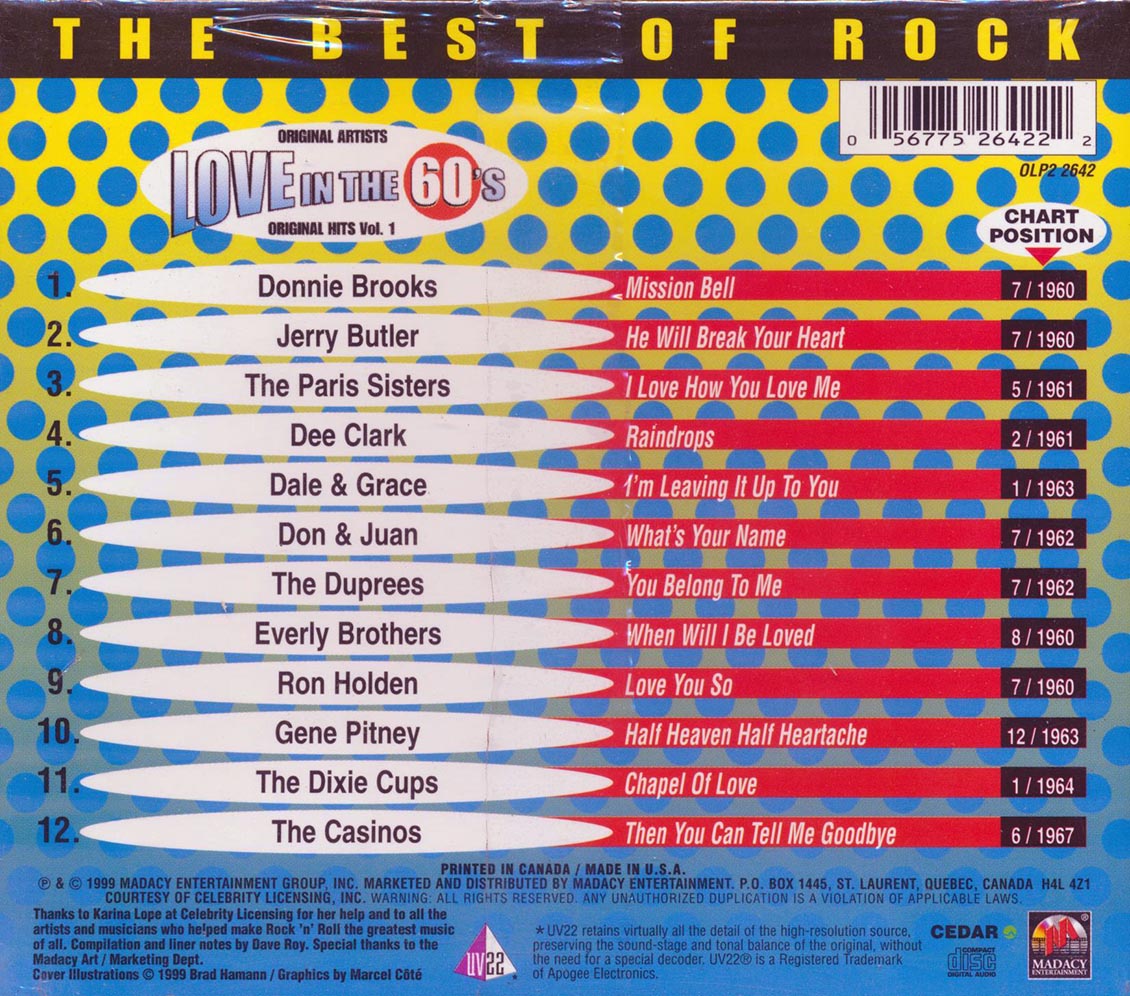The Everly Brothers, Gene Pitney, Jerry Butler, Etc. - Love In The 60's: The Best Of Rock Music CD