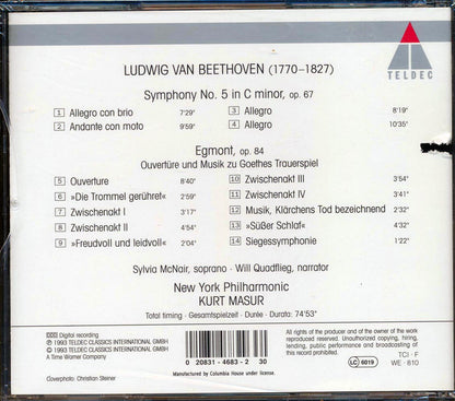 Kurt Masur, Beethoven, Egmont, New York Philharmonic - Beethovan: Symphony No. 5, OP. 67; Egmont, OP. 84 (incl. large booklet) (marked/ltd stock) Music CD