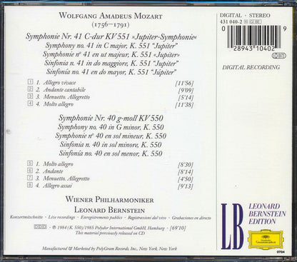 Leonard Bernstein - Mozart: Symphonies Nos. 40 & 41 Music CD