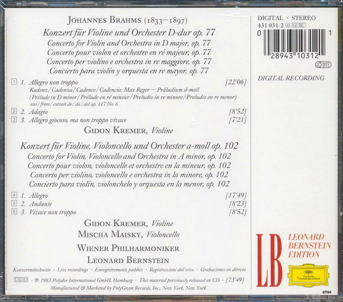 Leonard Bernstein - Brahms: Violin & Double Concerti Music CD
