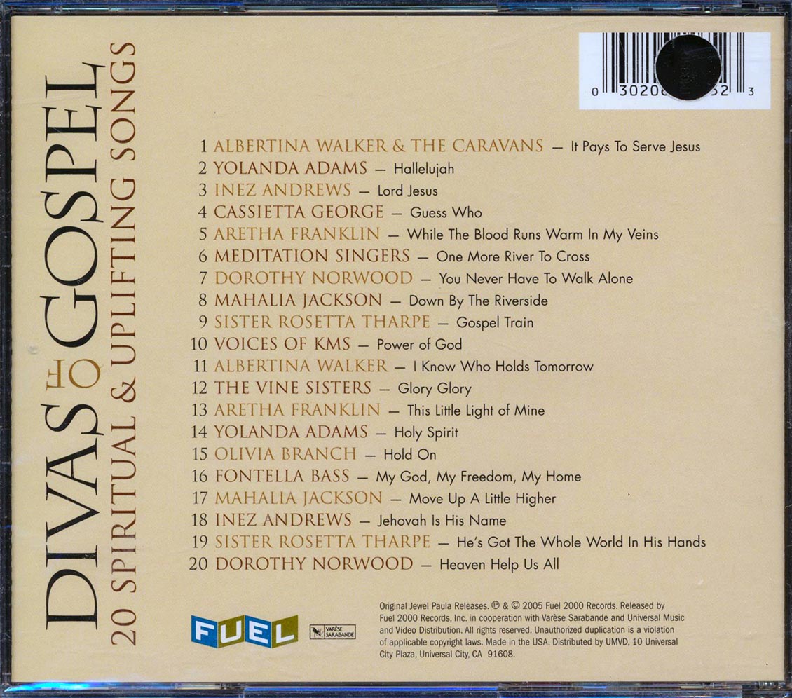 Aretha Franklin Mahalia Jackson Yolanda Adams Etc Divas Of Gospel 18 Spiritual & Uplifting Songs marked/ltd stock Music CD