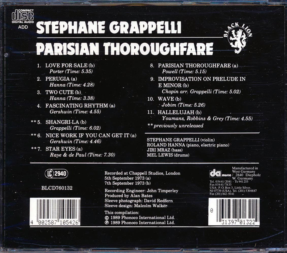 Stephane Grappelli - Parisian Thoroughfare Music CD